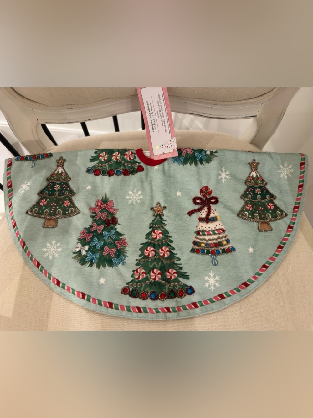 NWT 24” Holiday Embellished Christmas Gum Drop & Candy Tree Skirt - Mint Green